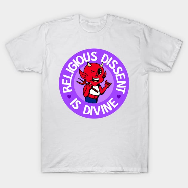 Religious Dissent Is Divine - Cute Queer Atheist Devil T-Shirt by Football from the Left